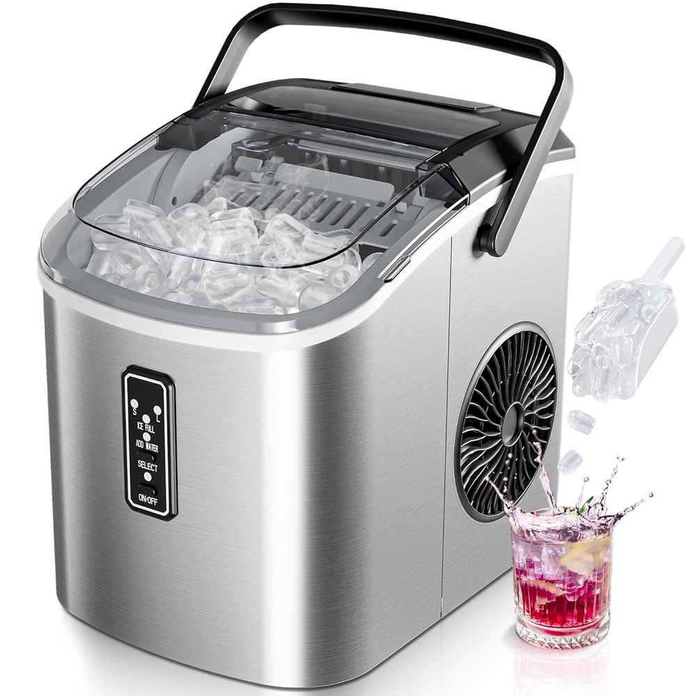 image:imageEUHOMY Smart Nugget Ice Maker Countertop Pebble Ice Maker Machine with APPAlexa Control 40lbs24H Ready in 7 Mins SelfCleaning Portable Sonic Ice Makers with Hanging Ice Scoop for HomeOfficeSilver